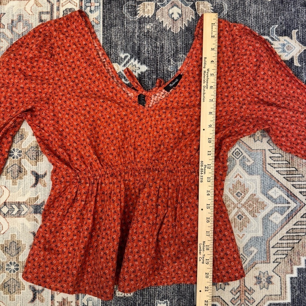 Madewell Tie-Back Peplum Top in Campden Daisies Orange 100% Cotton Size XS - Picture 15 of 16